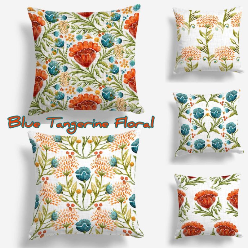 Bantal Sofa Motif Floral 40x40 cm Tangerine Blue Aesthetic