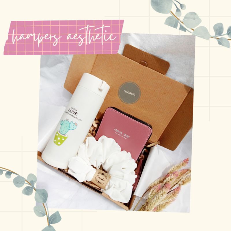 Hampers Giftbox Kado ulang tahun cewek Valentine/wisuda/wedding/Natal dompet botol tumbler boneka scrunchie