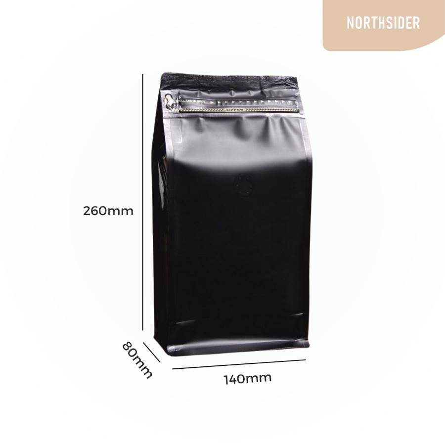 KEMASAN KOPI 500GR - BLACK STANDING POUCH FLAT BOTTOM ZIPPER AND VALVE