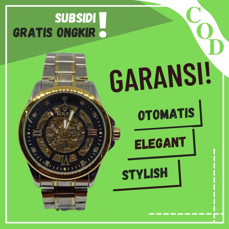 Jam Tangan Rolex Pria Cowok Automatic Otomatis Rantai Sport Analog Terbaru Keren Murah Anti Air Y47