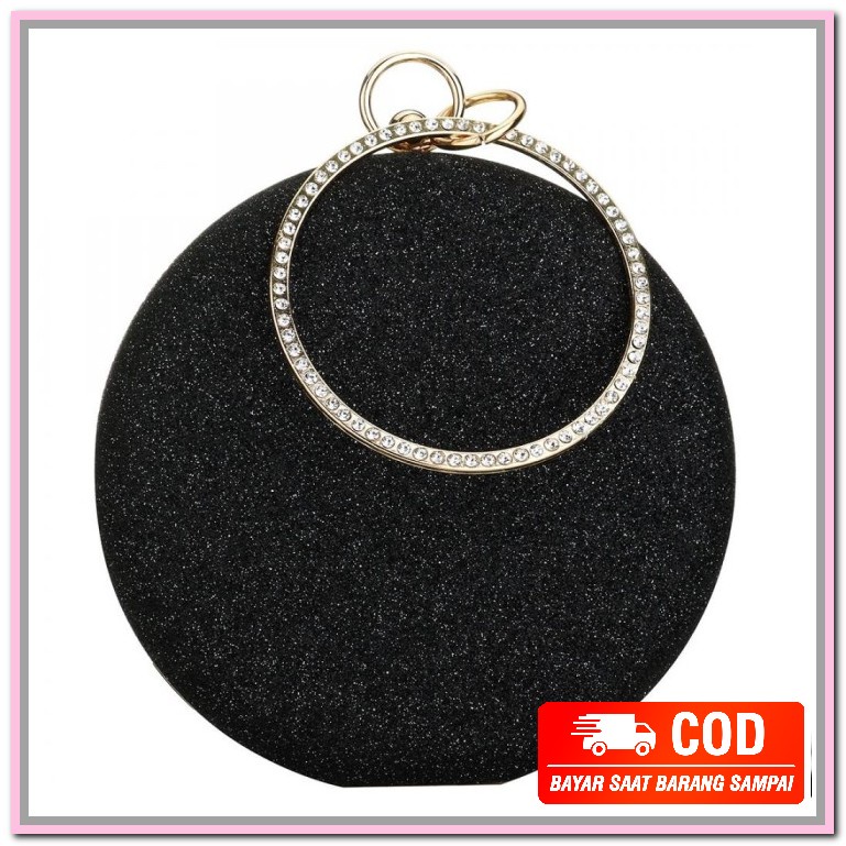 Cluth Wanita Tas Kondangan Wanita Kch Kzr 524 JJ258 Tas Pesta Bulat Evening Clutch Wanita - Hitam