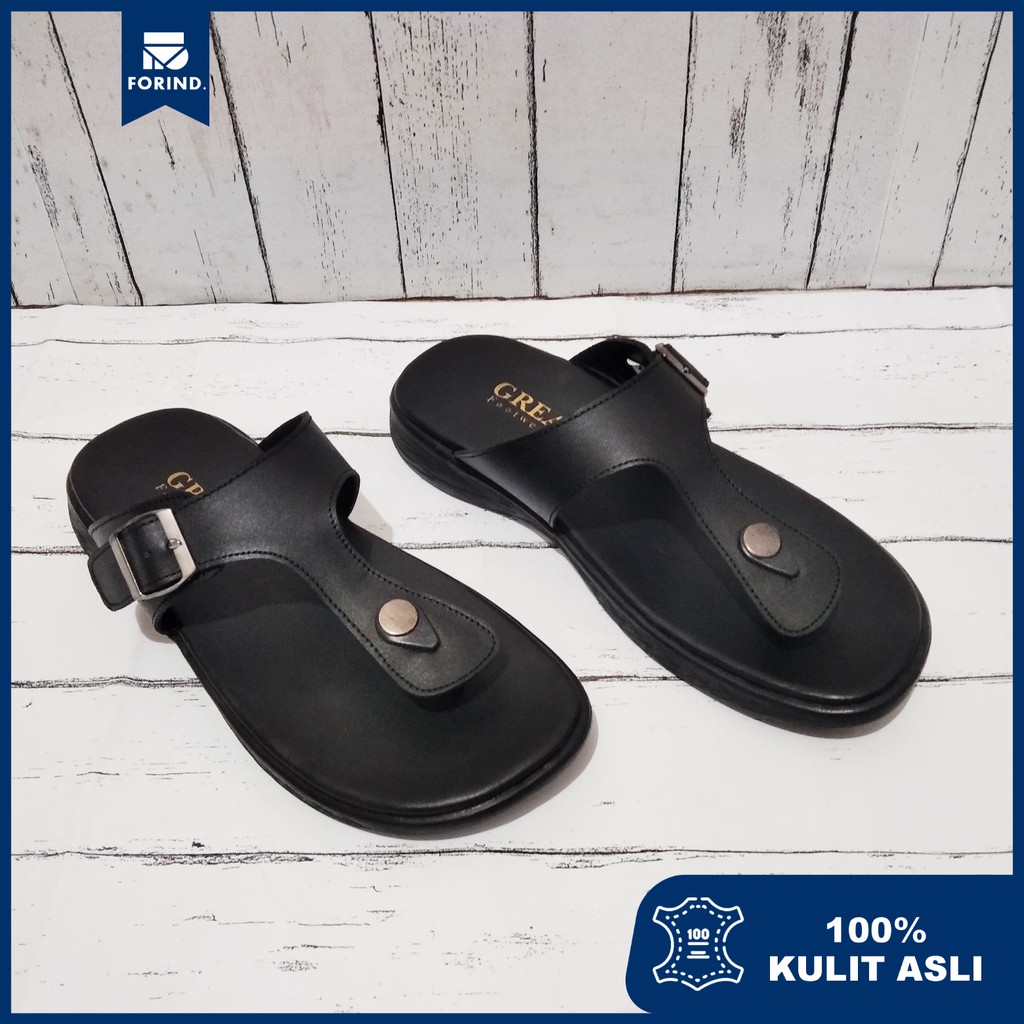 Munso Black | Sendal Jepit Kulit Original Santai Kasual Pria Cowok Sandal Footwear | FORIND x Greata