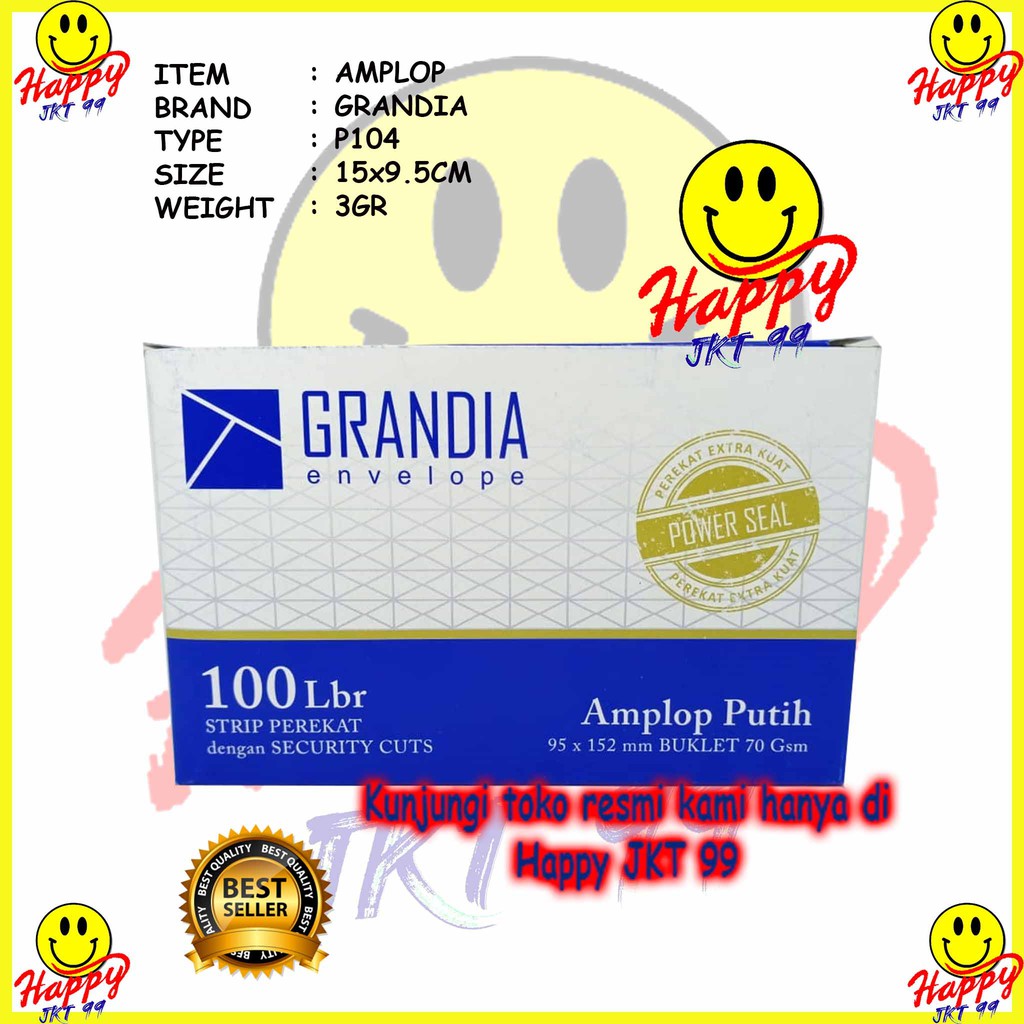 [ HAPPY JKT 99 ] AMPLOP POLOS PUTIH LEM 104 GRANDIA 15CM X 9.5CM PER PCS