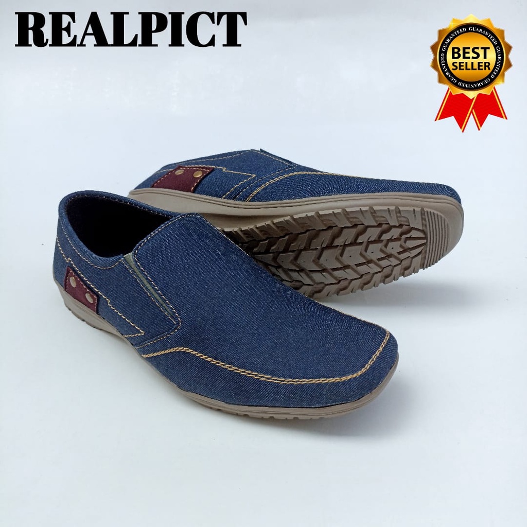 SEPATU SLIP ON PRIA/SEPATU SNEAKERS CASUAL HITAM DAN BLUE JEANS/SEPATU SLOP