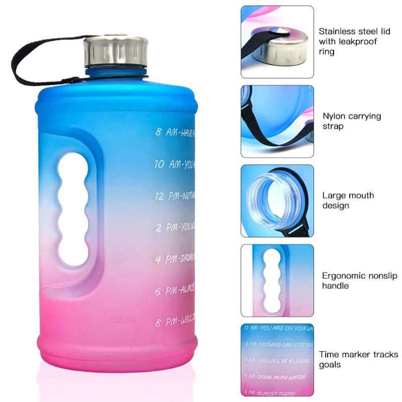 botol minum 2,2 Liter motivasi penanda waktu BPA FREE botol minum travel besar galon 2200ml viral se