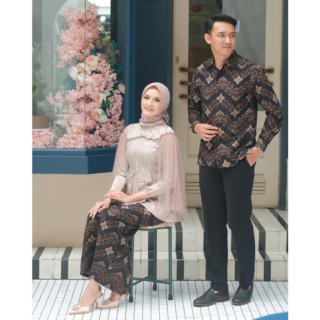 ( ORI ) Kebaya Batik Couple Vanilla Nude BONUS HIJAB Kebaya Wisuda Kebaya Lamaran Kebaya Couple modern