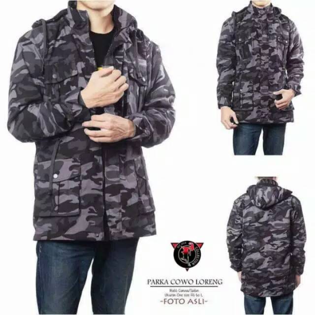 Jaket cowok canvas loreng army