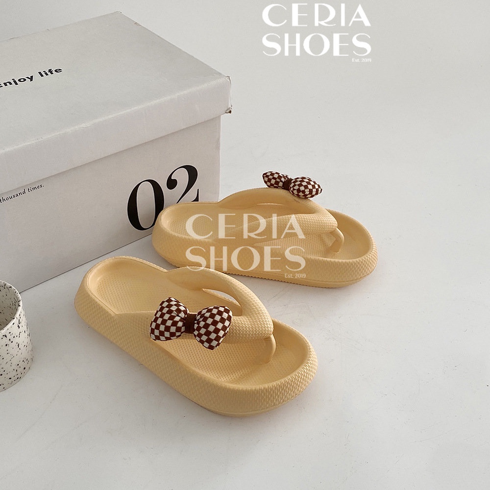 EVA Sandal Jepit Wanita Korean Slippers Spons Super Soft Elatsic Ringan Bahan Lembut Tebal Sol Anti Slip Motif Pita Bantal Balance