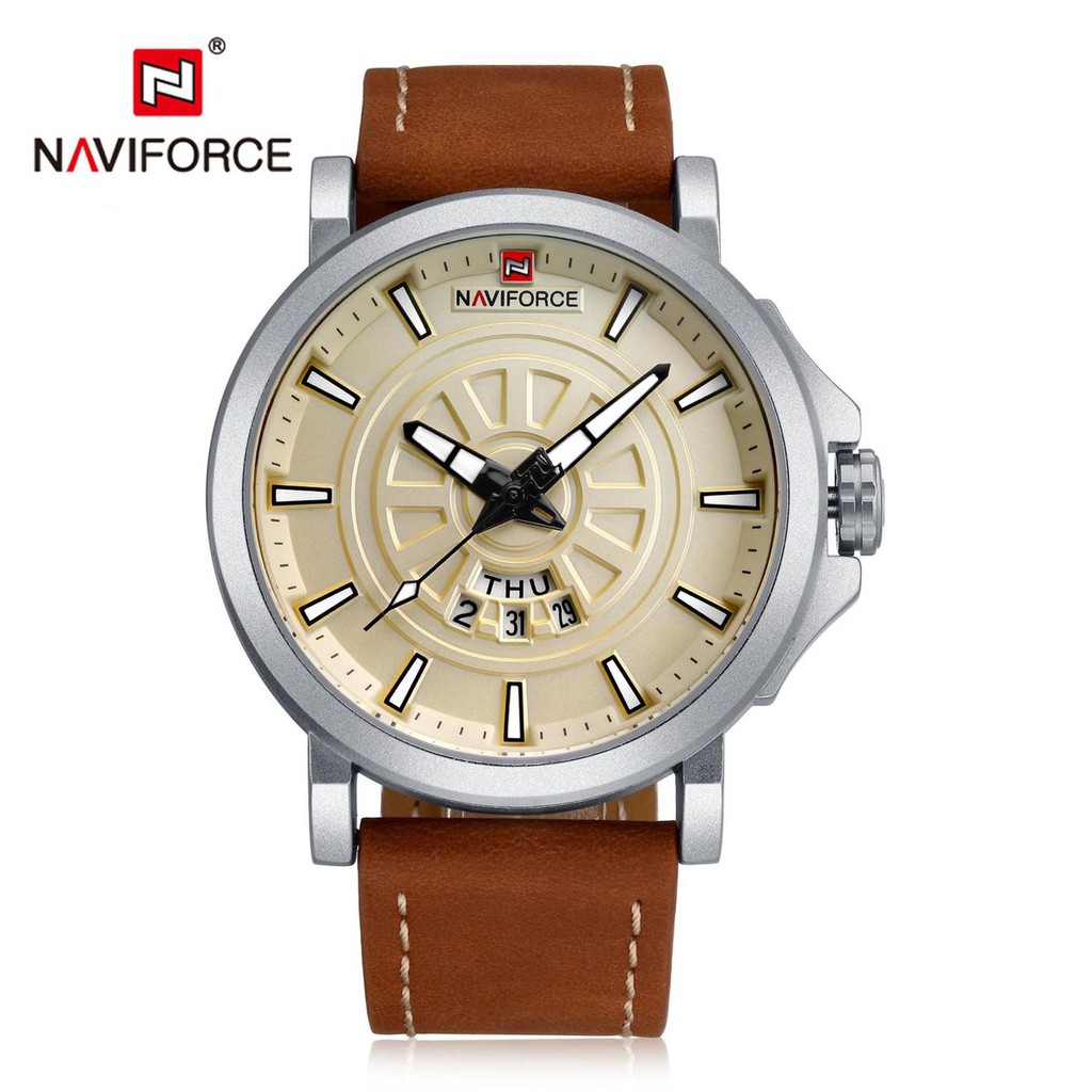 Jam Tangan Kasual Pria Naviforce 9125 Model Unik Tali Kulit Original Bergaransi