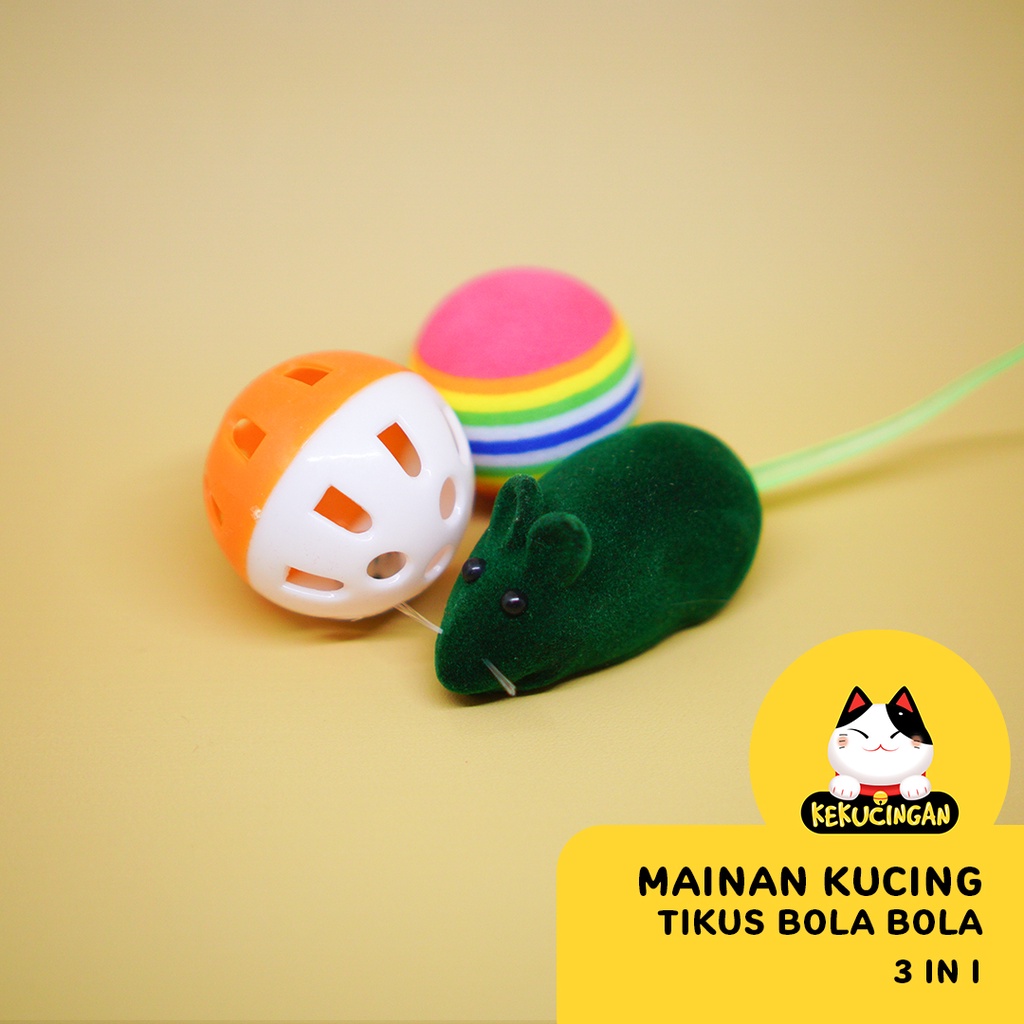 Mainan Kucing Cat Toys 3 in 1 Set Hemat Tikus Bola Bola Kemrincing