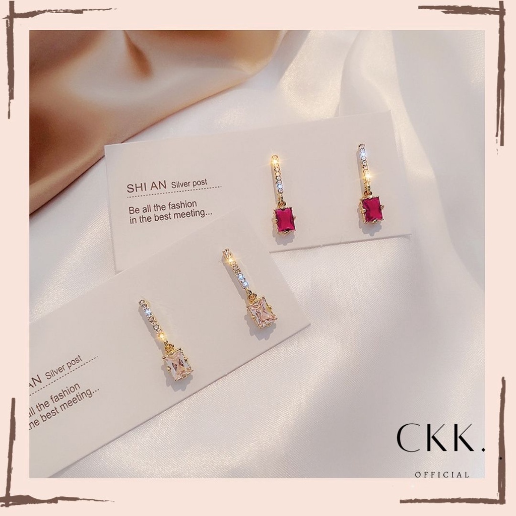 ➰CKK➰ Anting Tusuk Model Kristal K02 Geometri Gaya Retro Korea Elegan untuk Wanita