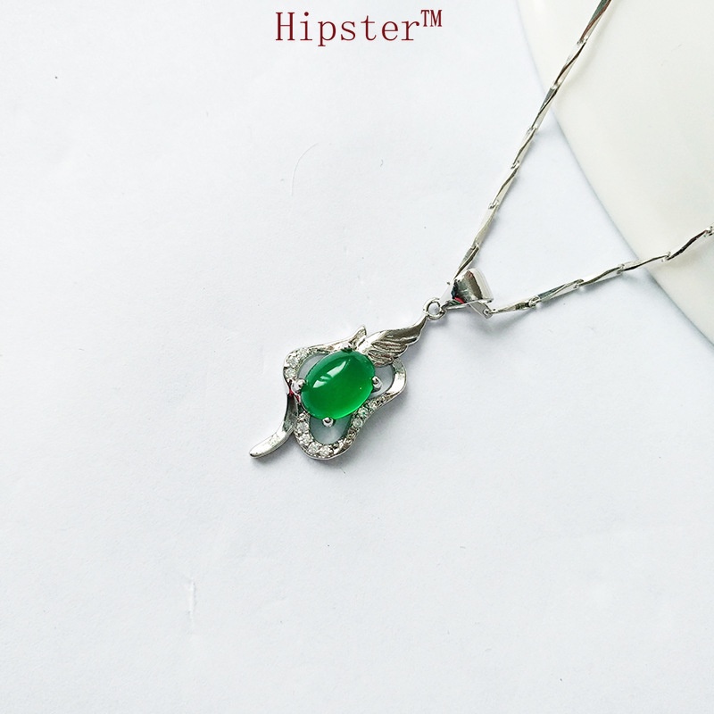 Vintage Natural Emerald Hollow Sector Pendant Necklace