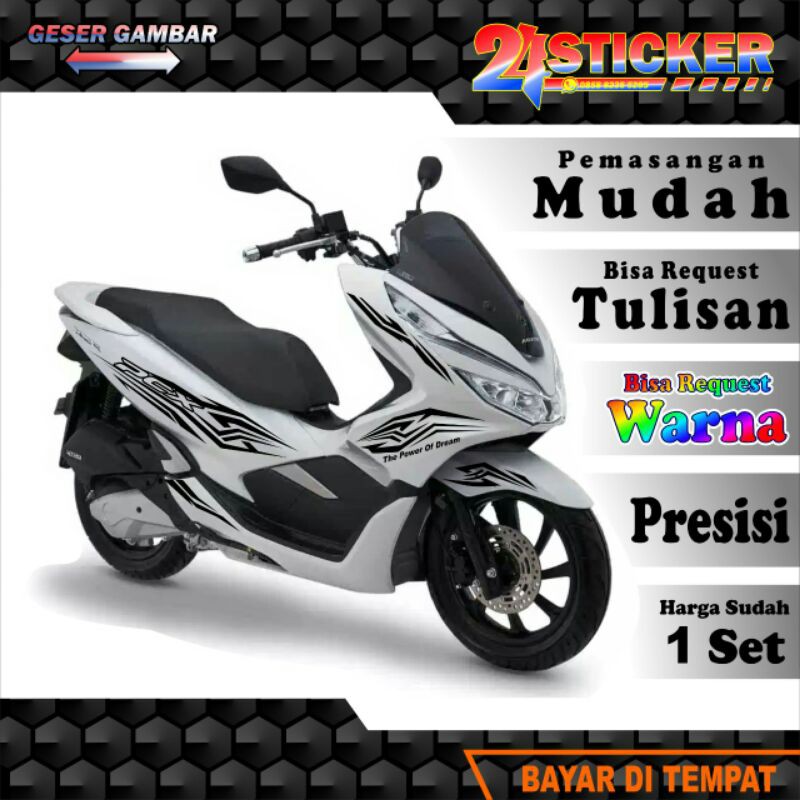 Stiker PCX M1 putih hitam cutting sticker striping lis decal