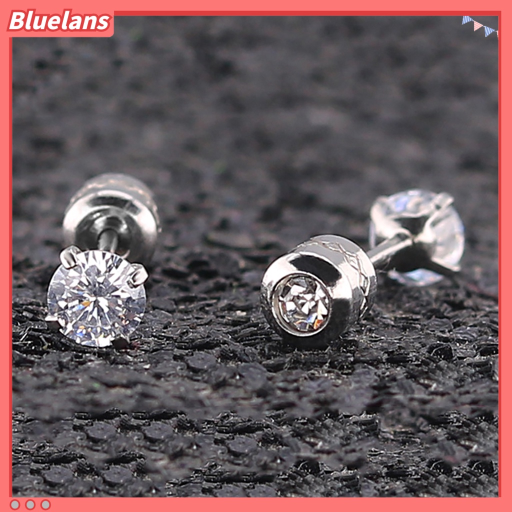 Bluelans Earrings Fashionable Unisex Rhinestone Round Cubic Zirconia Titanium Steel Studs