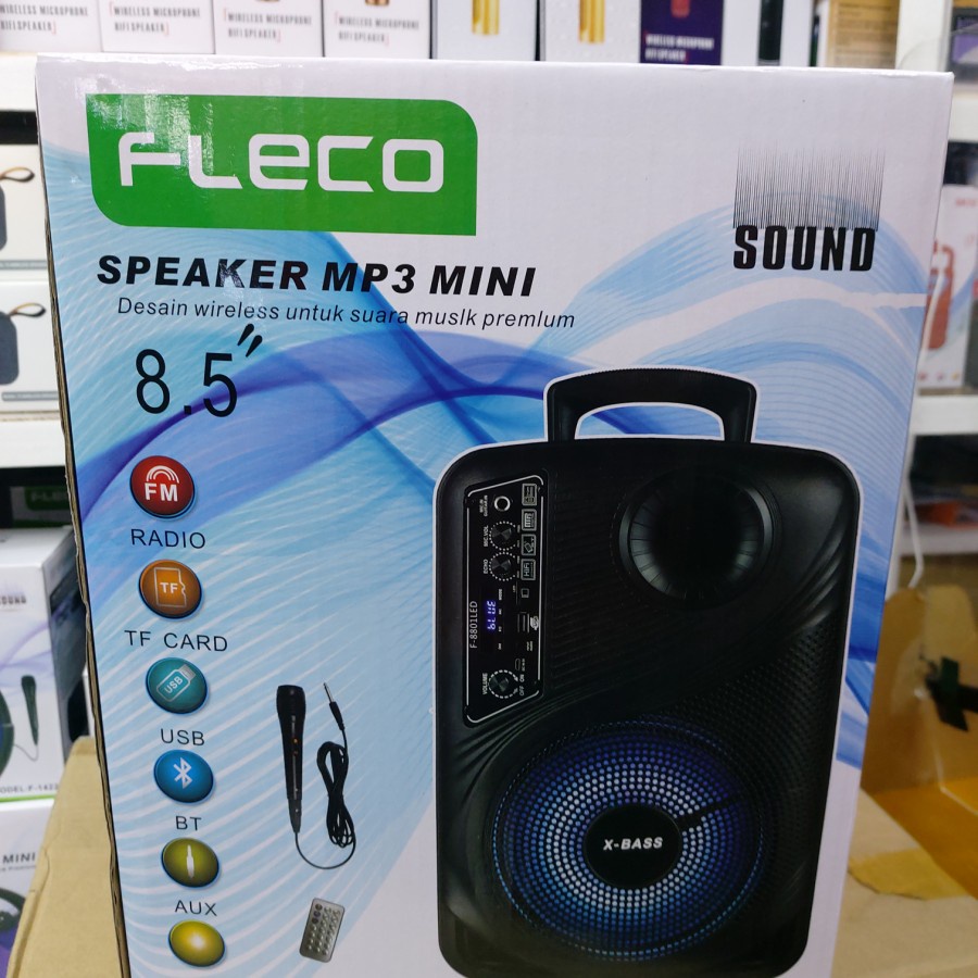 COD SPEAKER BLUETOOTH FLECO 8'5 INCH F-8801 PLUS MIC KARAOKE TERBARU