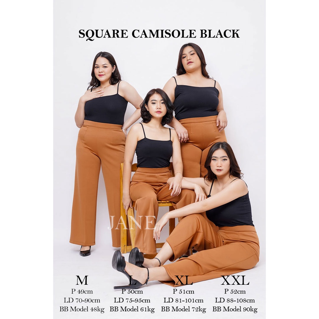 JANE COLLECTION || Atasan Tank Top Wanita Tali Spaghetti Hitam Atasan Dalaman Cewek Tanktop Tali Satu Square Camisole Tengtop Putih Polos Inner Wanita