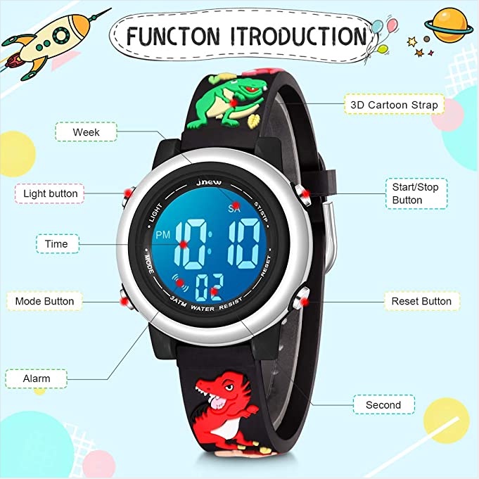 jam tangan anak laki-laki Light watch jam alarm seven colors flashing Waterproof electronic wristwatch boy watch with cartoon kids watch dinosaurus pattern for 3-10 years old baby