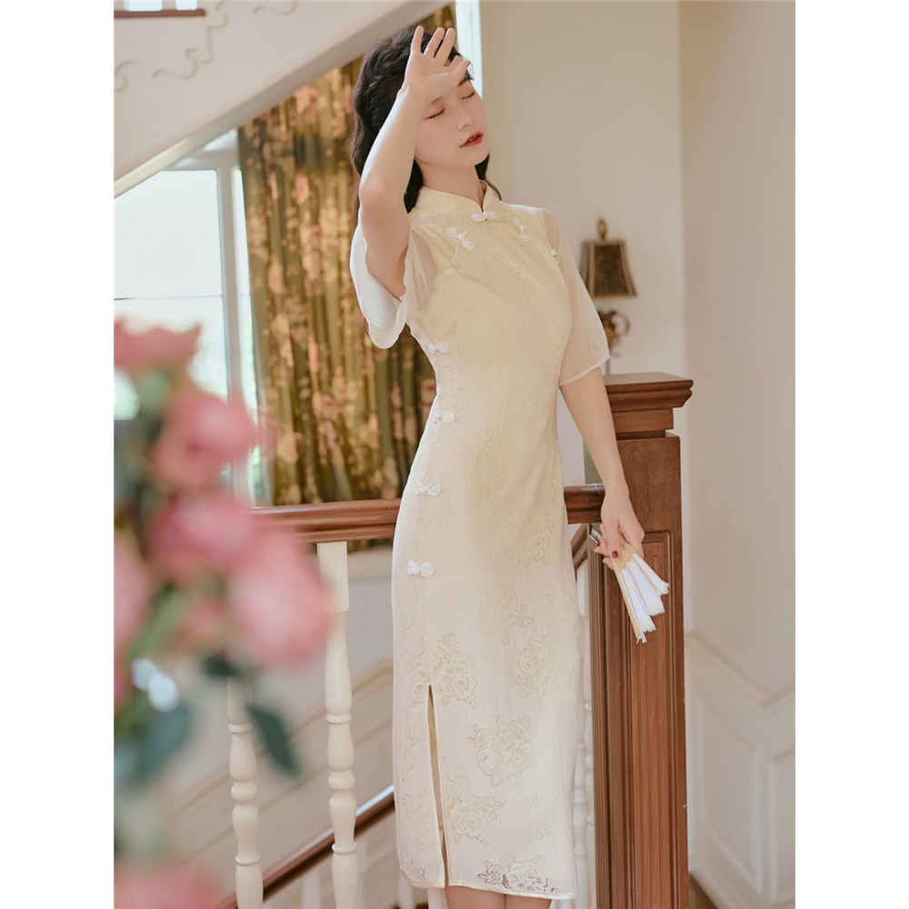 Gaya Gadis Cina Gaya Muda Perancis Gaya Retro Daun Teratai Lengan Erosi Cheongsam Ditingkatkan Gaun Shopee Indonesia