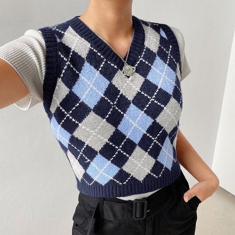 Blue Argyle Baby Vest