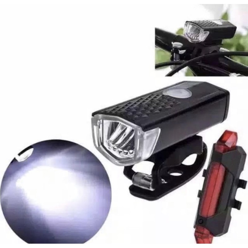 Paket 2in1 Lampu Sepeda LED Light Depan Dan Belakang Rechargeable