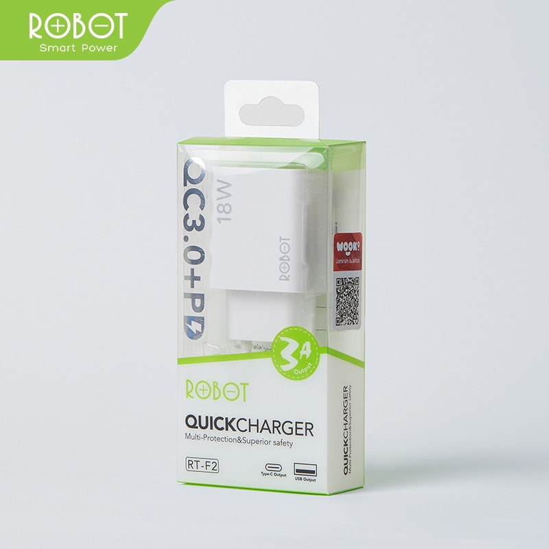 ROBOT RT-F2 Charger Dual Port Quick Charging QC 3.0 Original Dual Output 18W - Garansi Resmi 1 Tahun