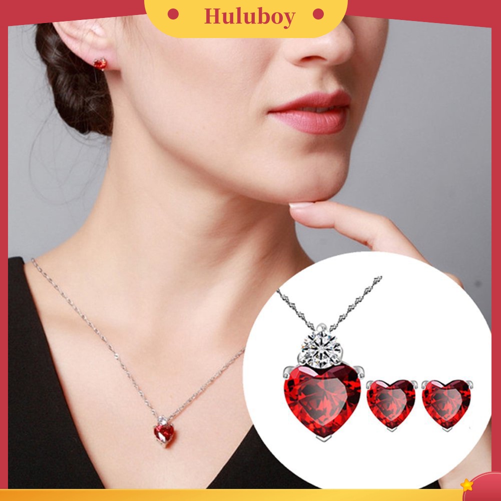 Hu Hu Hu Hu Hu Alat Bantu Pasang Kacamata♡ Set Anting Tusukkalung Rantai Liontin Hati Hias Kristal Cubic Zirconia Berkilau Untuk Wanita