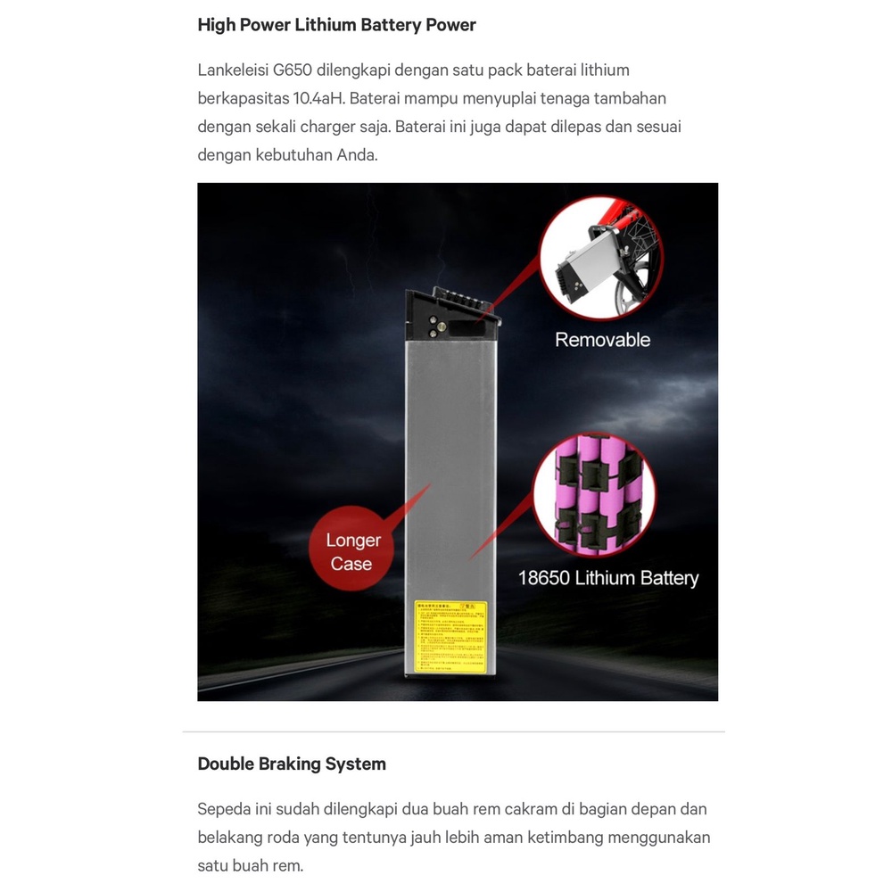 Sepeda Listrik Lipat Electric Lankeleisi G650 Vers 48V 10.4Ah-8