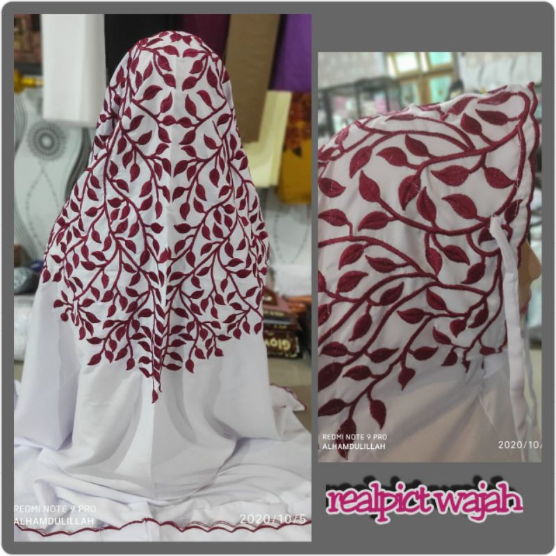 MUKENA TERUSAN/LAJURAN POLINO SILK BORDIR DAUN RAMBAT