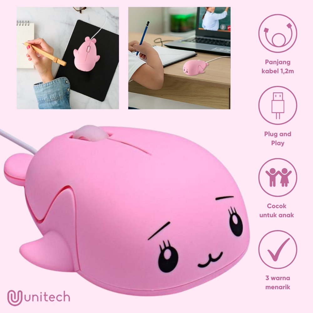 Mouse Kabel USB Karakter Lucu Dolphin / Lumba-lumba 1200 DPI