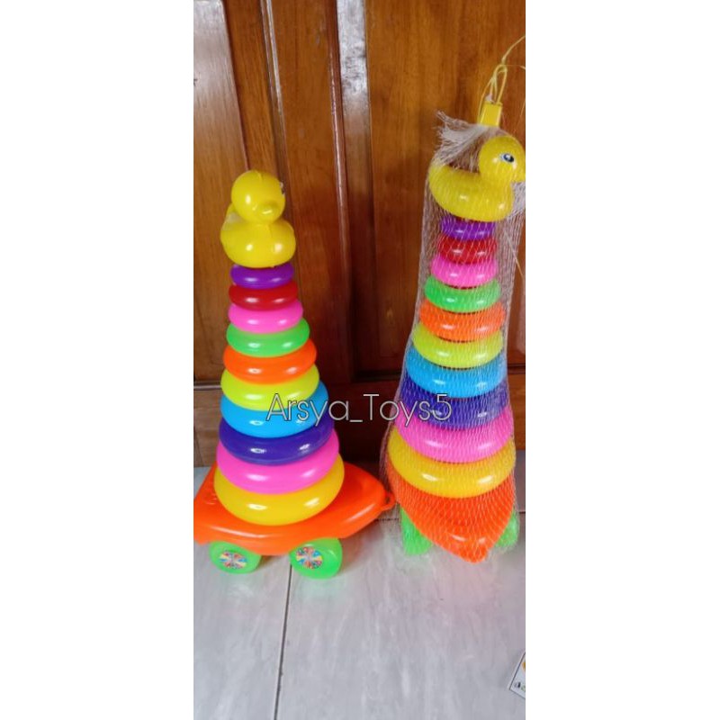 Mainan Bayi Menara Ring Donat Susun Tower Bebek Round Stacking