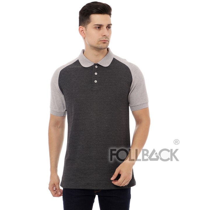Kaos Polo Pria Raglan Follback Twotone Dark Gray