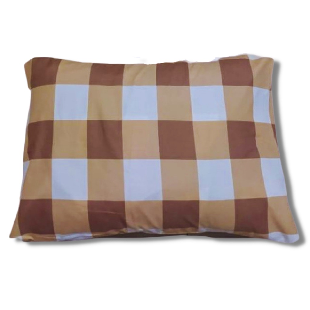 sarung bantal dan guling 1set murah motif aesthetic emily kotak brown bahan katun disperse warna tidak luntur