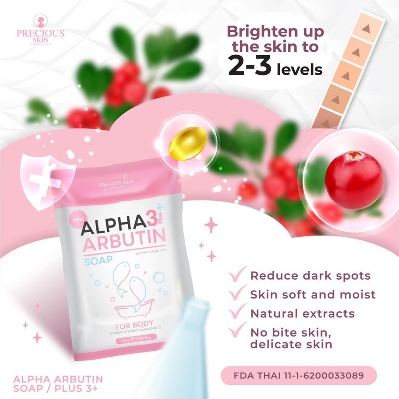 𝐖𝐇𝐈𝐓𝐄𝐍𝐈𝐍𝐆 𝐒𝐎𝐀𝐏 - Precious Skin Alpha Arbutin 3 Plus Colagen Whitening Soap / Sabun Pemutih Badan / Sabun PencerahBadan 80 gr