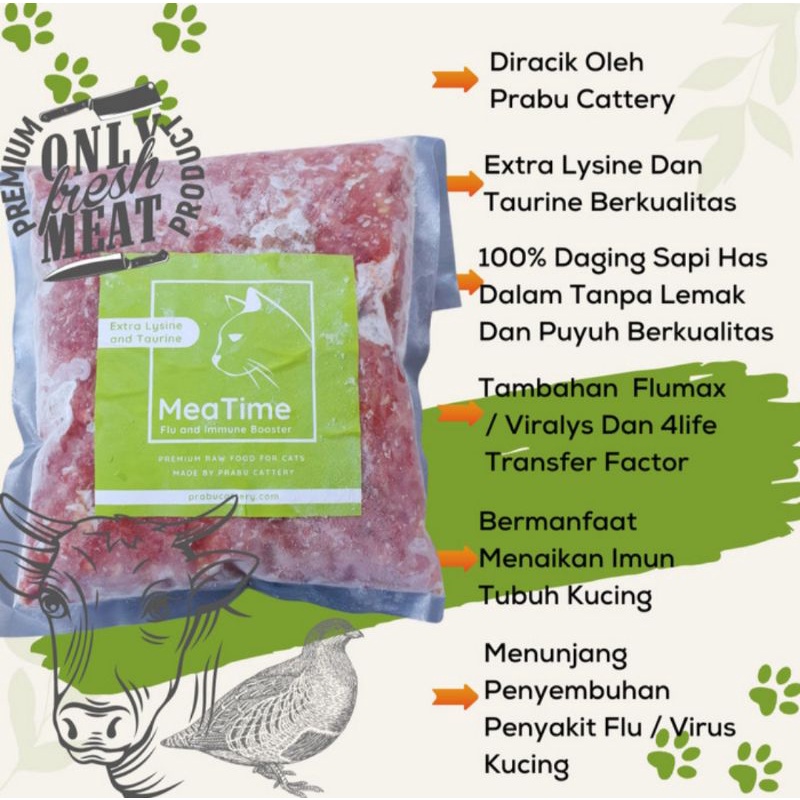 MEATIME, Makanan Kucing Raw Food + Flu + Immune Booster