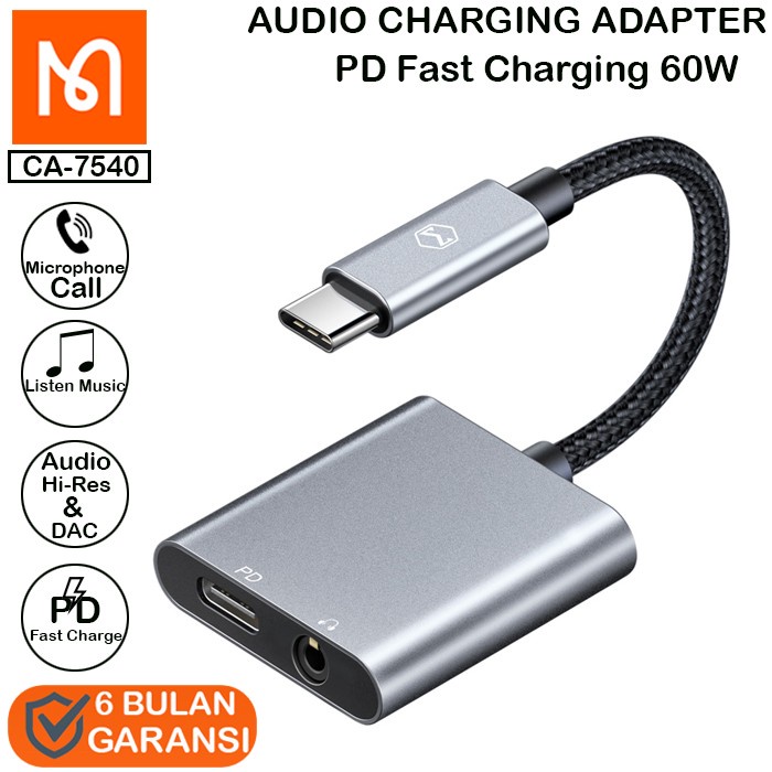 MCDODO CA-7540 AUDIO ADAPTER CONVERTER USB C TO JACK 3.5mm + TYPE-C PD OPPO XIAOMI