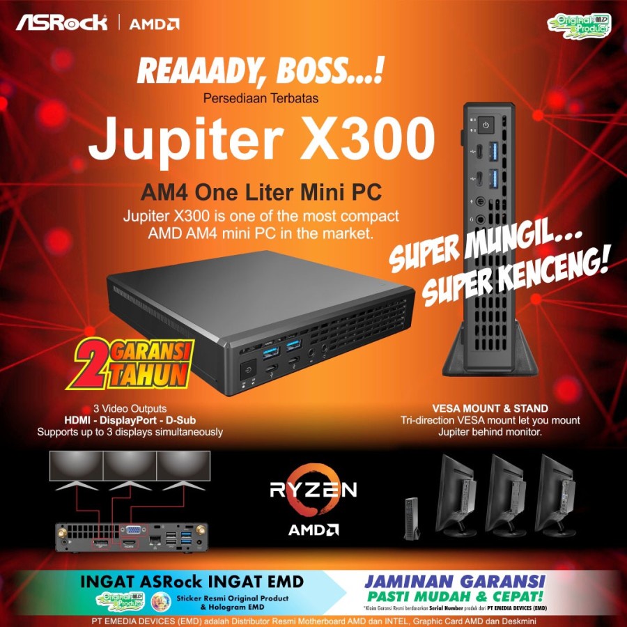 Mini PC AMD - ASRock X300 Jupiter AMD 5600G/16/SSD512/Dos - Mini PC AMD ryzen 5 5600G