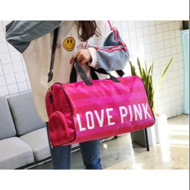 VS Victoria Victoria's secret tas bag travel jinjing original branded love pink list hitam pink