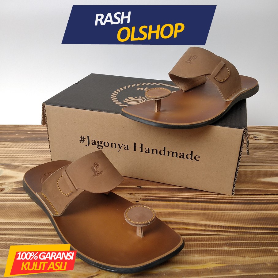 Sandal Zagoqu Pria Model Jamur Bahan Kulit Asli Full KULIT Sampai Bagian Alas Insole