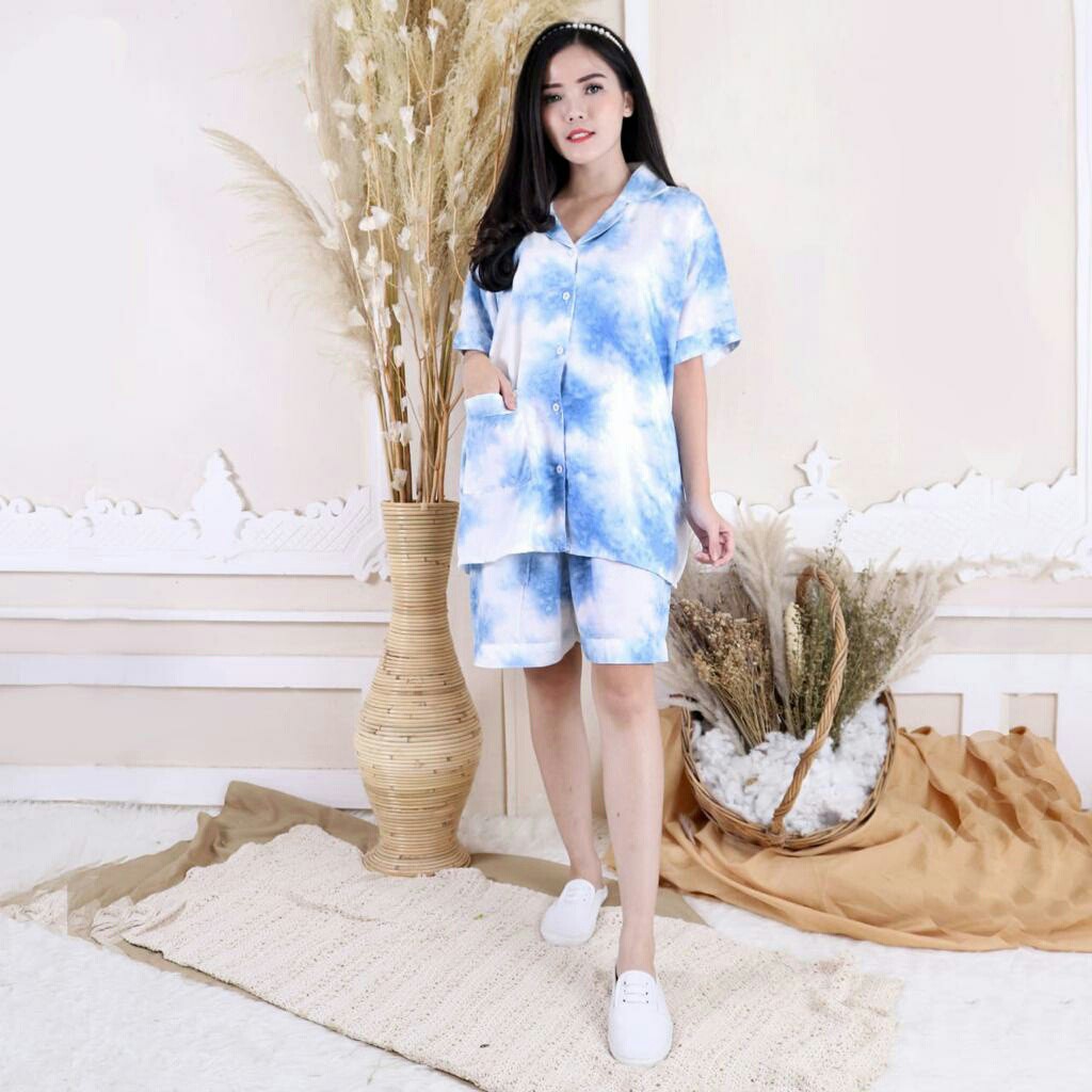 Baju Set piyama wanita baju tidur tie die Vera celana panjang real pic size XXL