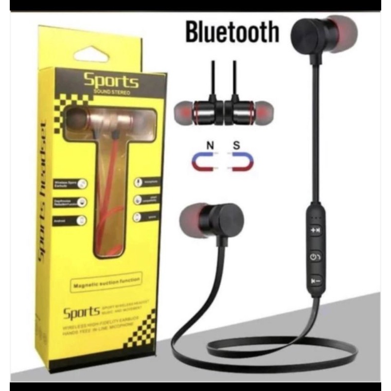 headset bluetooth sport magnetik wireless bass music telpon gaming daily