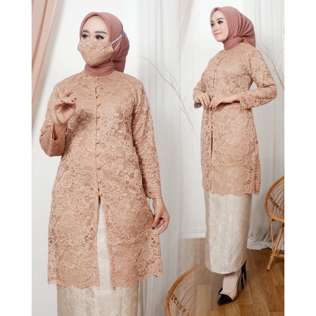 Setelan tunik kancing seribu | Kebaya modern wisuda pernikahan | Kebaya pesta | Kebaya brukat jumbo Size M L XL XXL