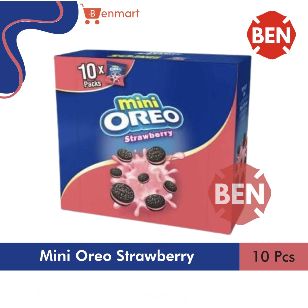 

Mini Oreo Strawberry 1 Pak Box 10 Pcs - Biskuit Krim Stroberi Dus