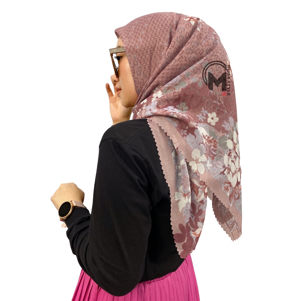 Mecca Hijab Voal Segi Empat Motip Bunga Lasercut Printing Premium II Hijab Voal Motif II Kerudung Segi Empat Motif