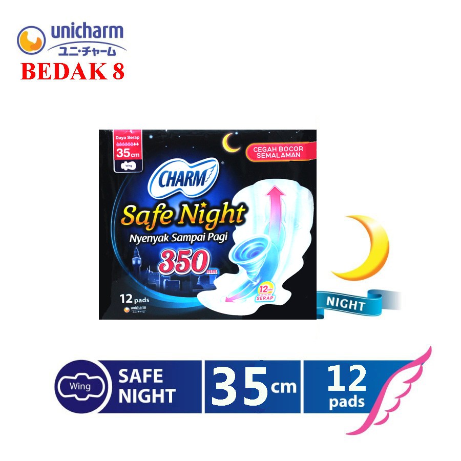 Charm Pembalut Safe Night 35 cm Wing 12 pads