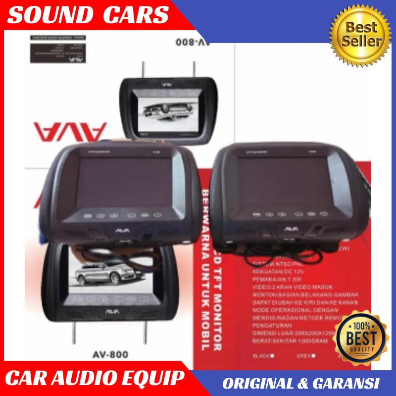 TV Headrest HITAM Monitor Sandaran Jok Mobil Headrest Monitor AVA 8" Best Quality Garansi Original