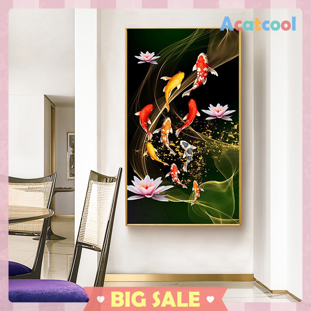 45x85cm Koi Fish Lotus Diamond Painting Full Round Drill Cross Stitch Kit