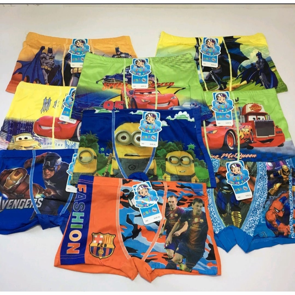 MURAH... 3 PCS - 6 PCS CELANA BOXER ANAK LAKI/BOXER ANAK LAKI-LAKI KARAKTER/MOTIF RANDOM/CELANA DALAM MODEL BOXER