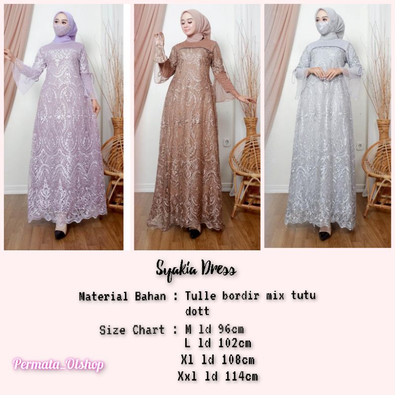 Permata Olshop / Syakia Dress NJ / Kebaya Modern / Gamis Brokat Pesta Mewah / Brokat Model Terbaru / Dress Kondangan