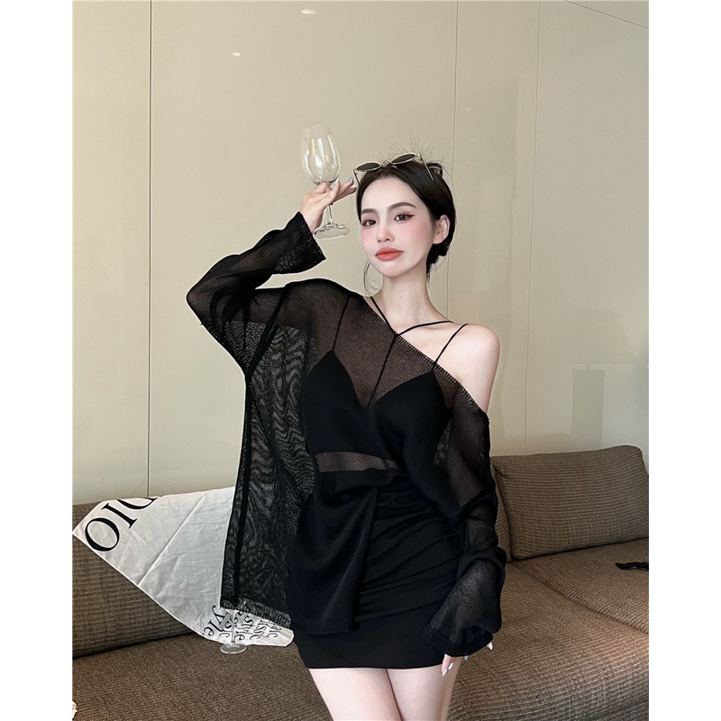 Black Strawberry~ Lazy mesh tabir surya rompi cover-up set dua potong