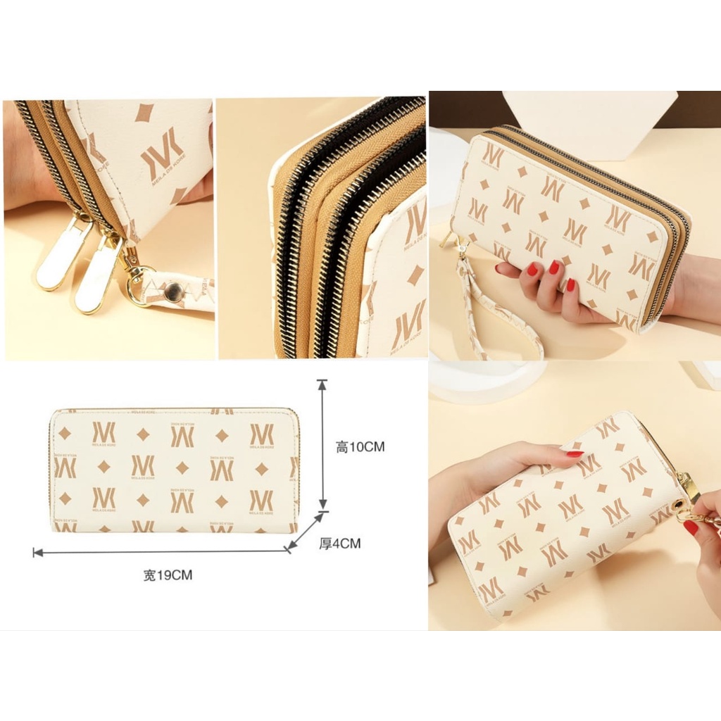 DOMPET PANJANG WANITA 2 RESLETING KULIT PREMIUM ALLSKY WA313C3 TALI KARTU KOREA MURAH BRANDED